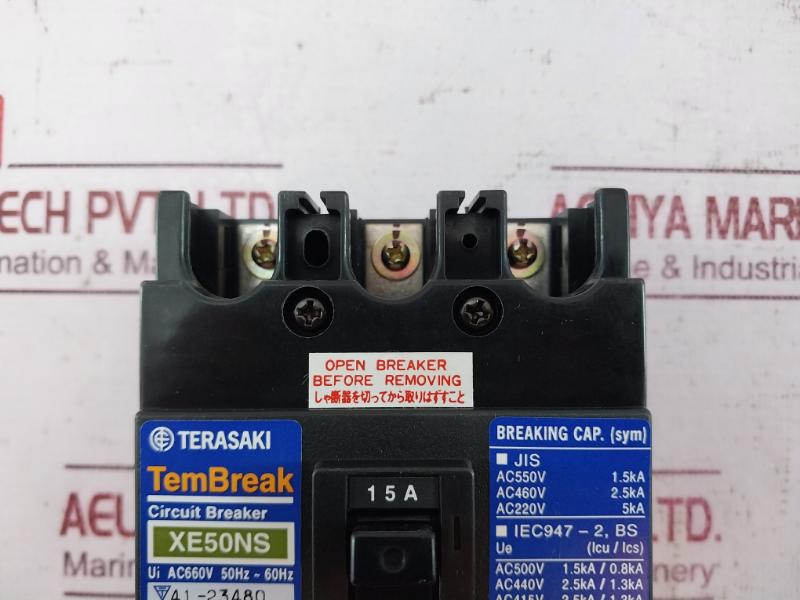 Terasaki Xe50Ns 3 Pole Circuit Breaker Ac660V 15A Ac220V 5Ka 2H1216Saa/K