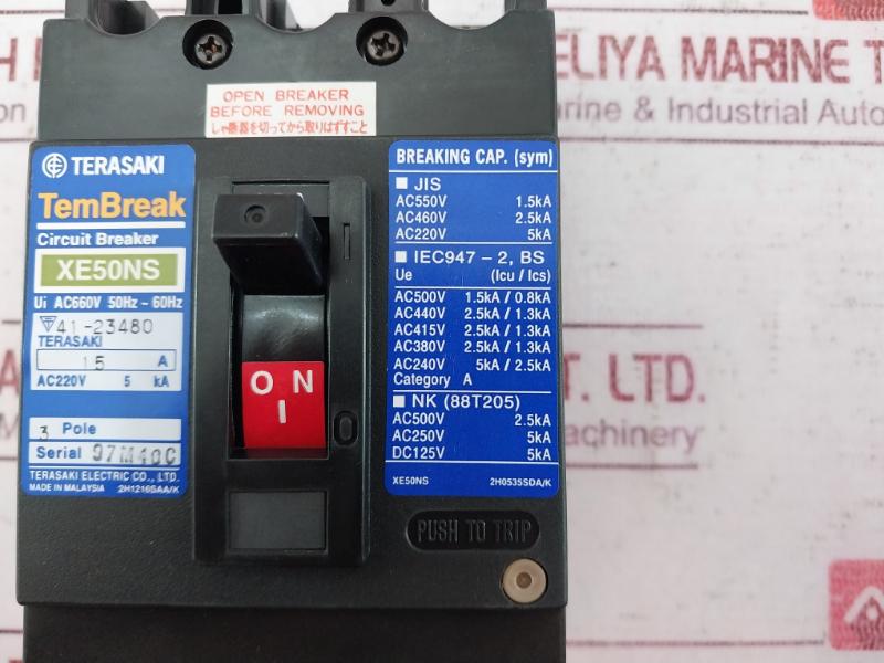 Terasaki Xe50Ns 3 Pole Circuit Breaker Ac660V 15A Ac220V 5Ka 2H1216Saa/K