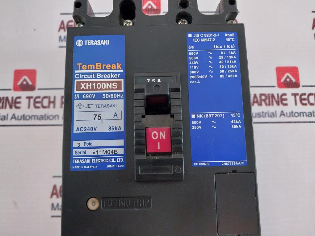 Terasaki Xh100Ns 3 Pole Circuit Breaker 75A 690V 50/60Hz