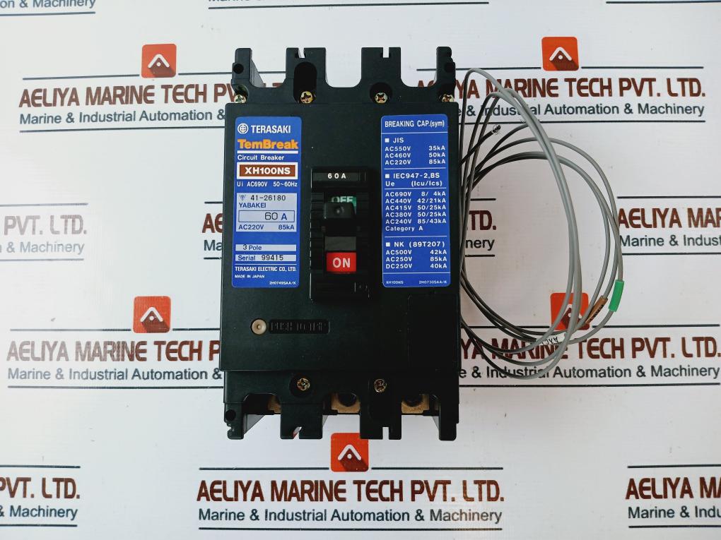 Terasaki Xh100Ns, 3 Pole Circuit Breaker 60A 690Vac 50~60Hz