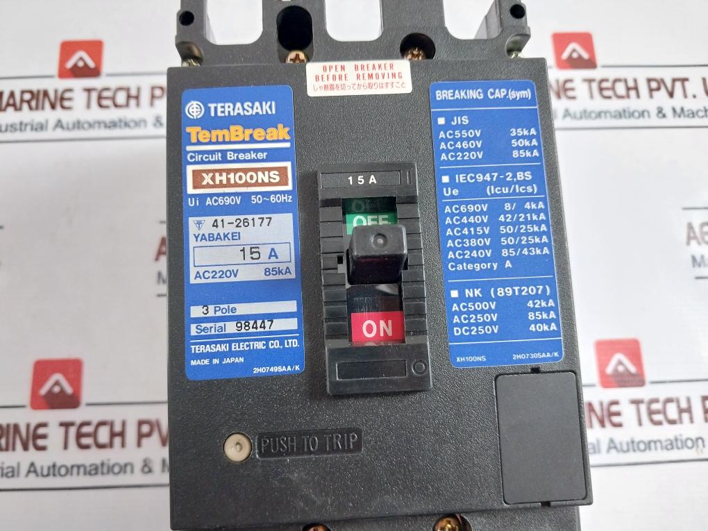 Terasaki Xh100ns Circuit Breaker 3 Pole 15a 200-480v 50/60hz