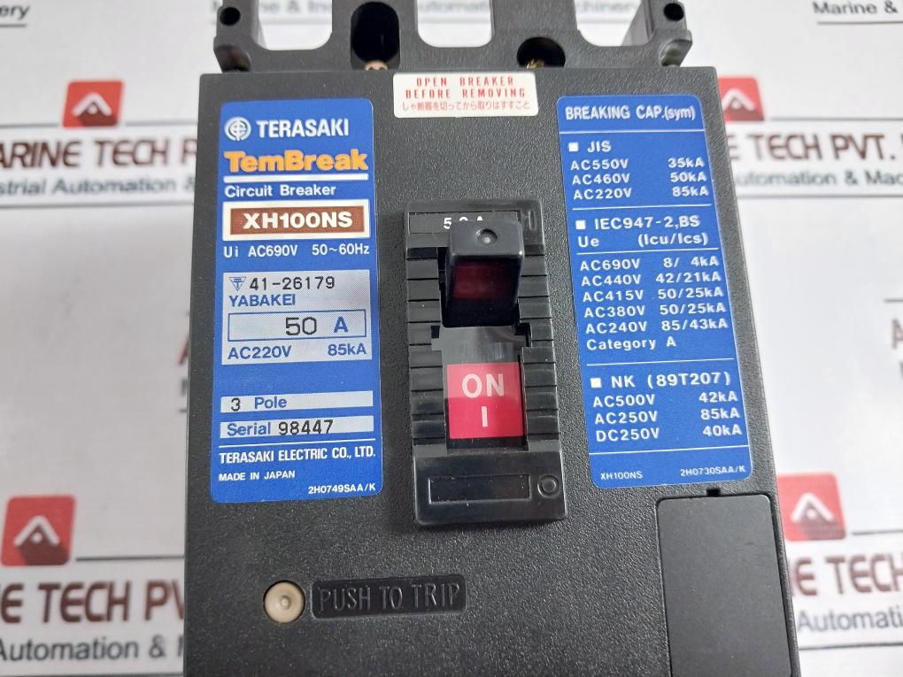 Terasaki Xh100ns Molded Case Circuit Breaker 3 Pole 50a 200-480v 50/60hz