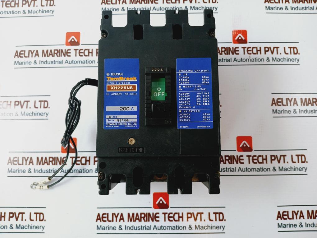 Terasaki Xh225Ns, 3 Pole Molded Case Circuit Breaker 200A 690Vac 50~60Hz