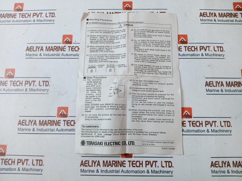 Terasaki Xs100Nb Tembreak Circuit Breaker 3 Pole Ac690V 15A 50~60Hz 41-20960