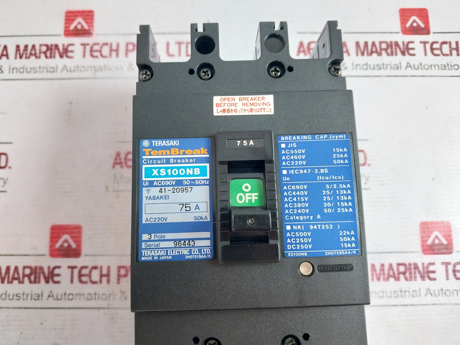 Terasaki Xs100Nb Tembreak Circuit Breaker 75A Ac220V 50Ka