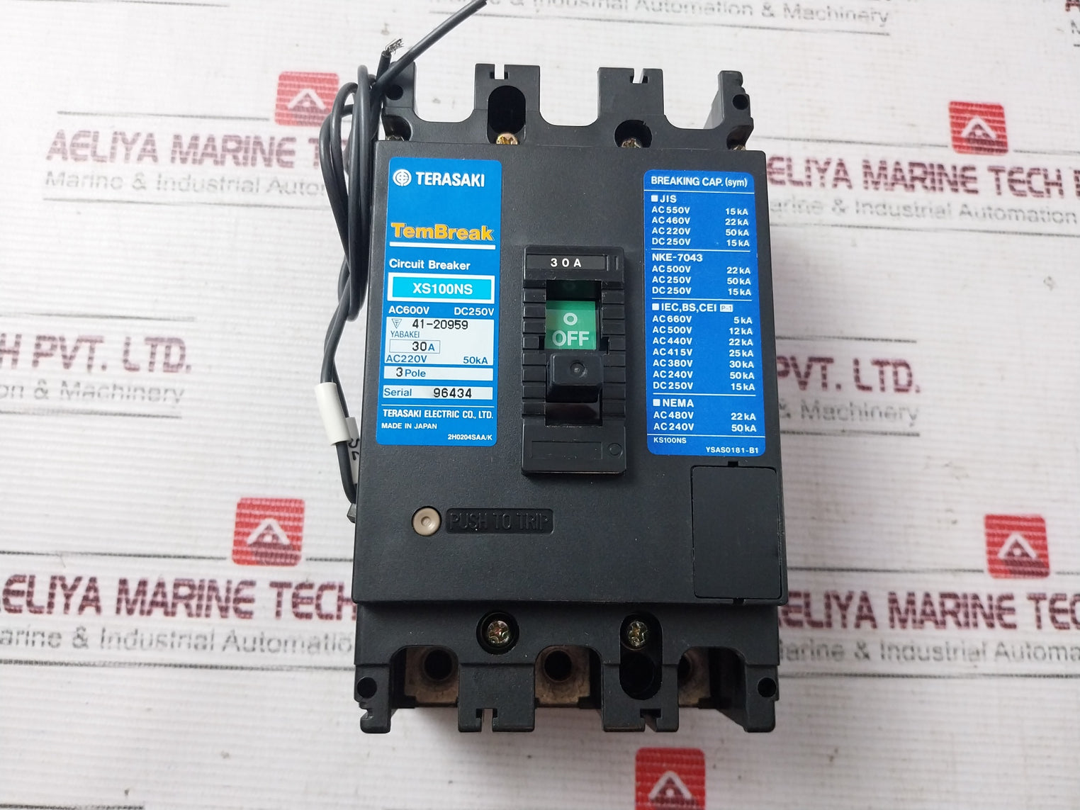Terasaki Xs100Ns Circuit Breaker 3 Pole Ac220V 50Ka 30A 200-480V 50/60Hz