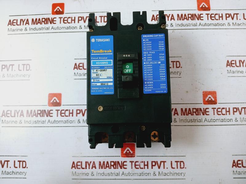 Terasaki Xs100Ns Tembreak 3 Pole Circuit Breaker Ac600V Ysas0181-b1 50Ka Dc250V