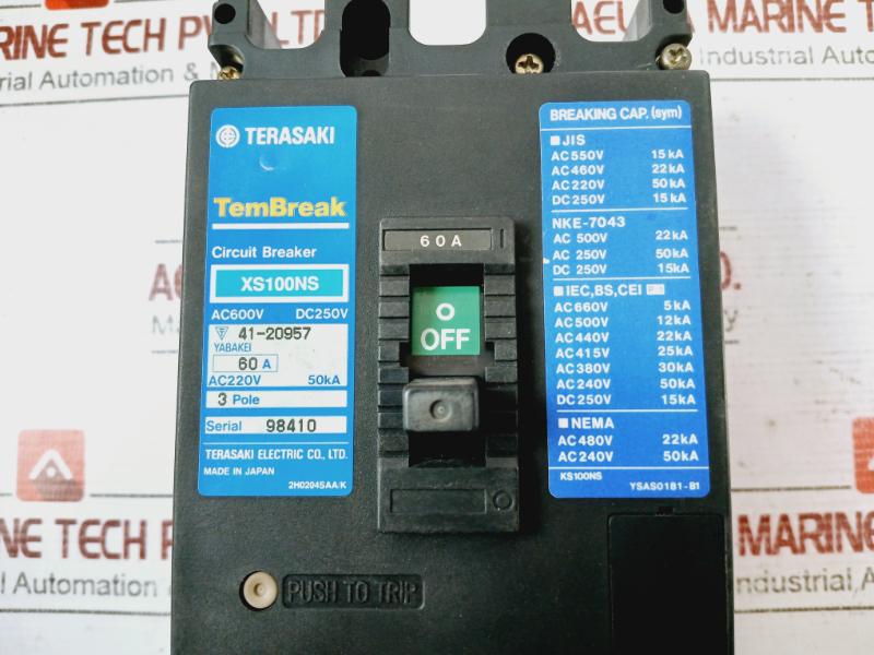 Terasaki Xs100Ns Tembreak 3 Pole Circuit Breaker Ac600V Ysas0181-b1 50Ka Dc250V