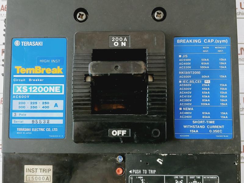 Terasaki Xs1200Ne Tembreak Circuit Breaker Xcu1S 3 Pole Ac600V 200A 380-450Vac
