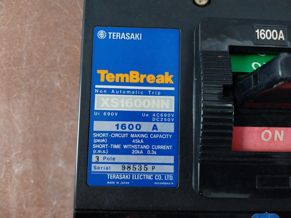 Terasaki Xs1600nn 3p Non Automatic Trin Unit Switch Breaker Dc250v 1600a 45ka