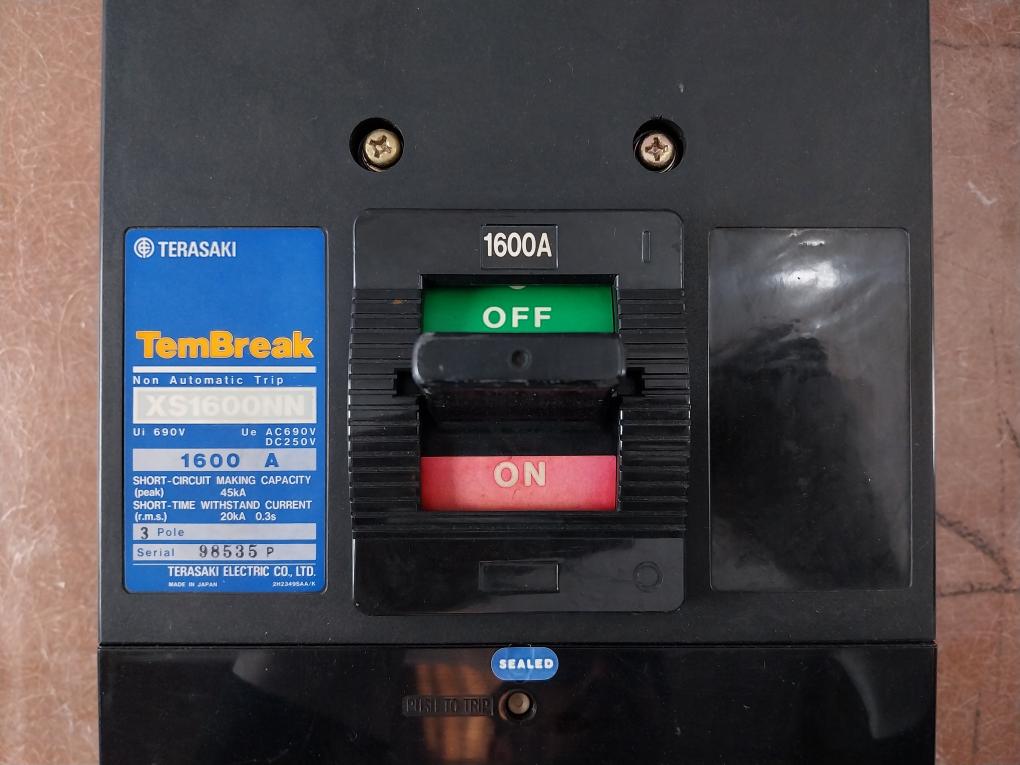 Terasaki Xs1600nn 3p Non Automatic Trin Unit Switch Breaker Dc250v 1600a 45ka