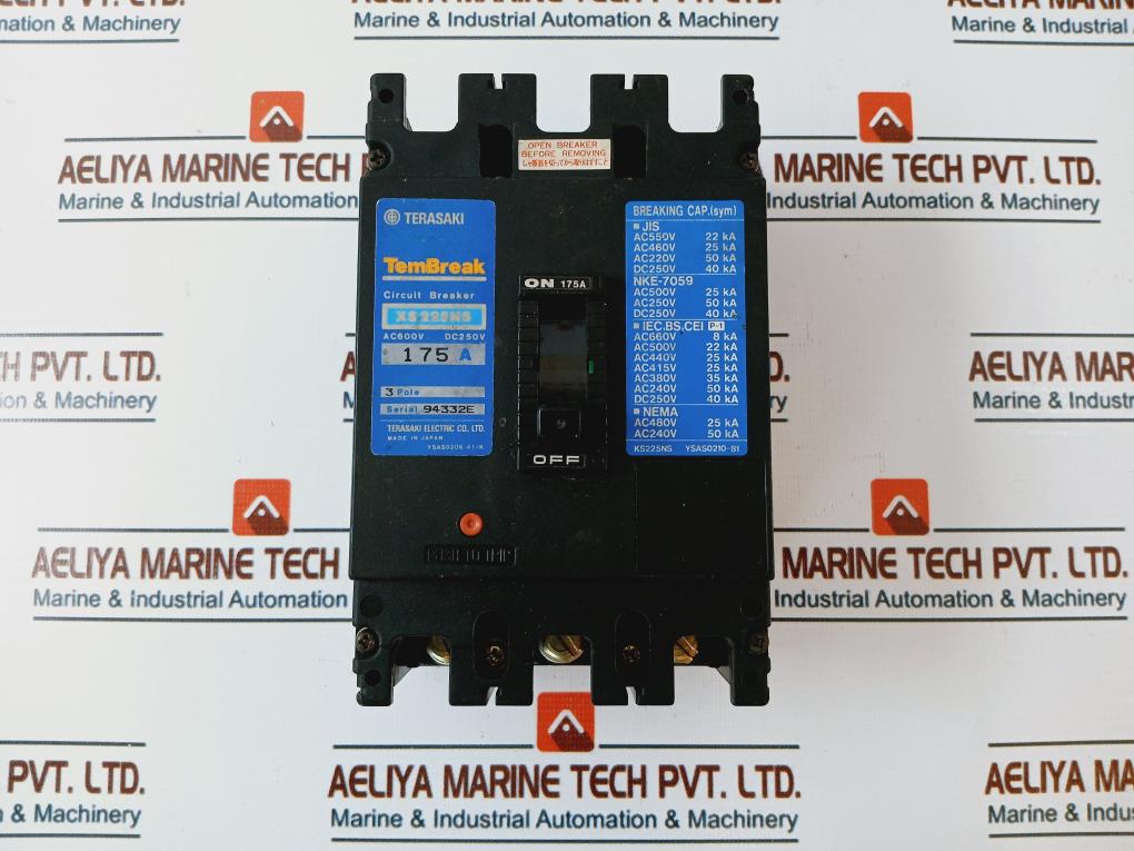 Terasaki Xs225Ns Circuit Breaker 175A 3 Pole Ac600V Dc250V
