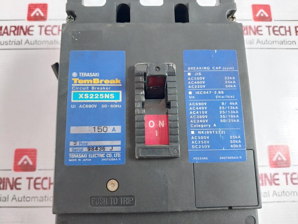 Terasaki Xs225Ns Tembreak Circuit Breaker 3 Pole Ac690V 50-60Hz 150A 200-480V