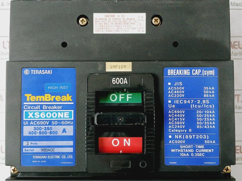 Terasaki Xs600Ne Tembreak Circuit Breaker 3 Pole 300-600A Ac690V 50-60Hz