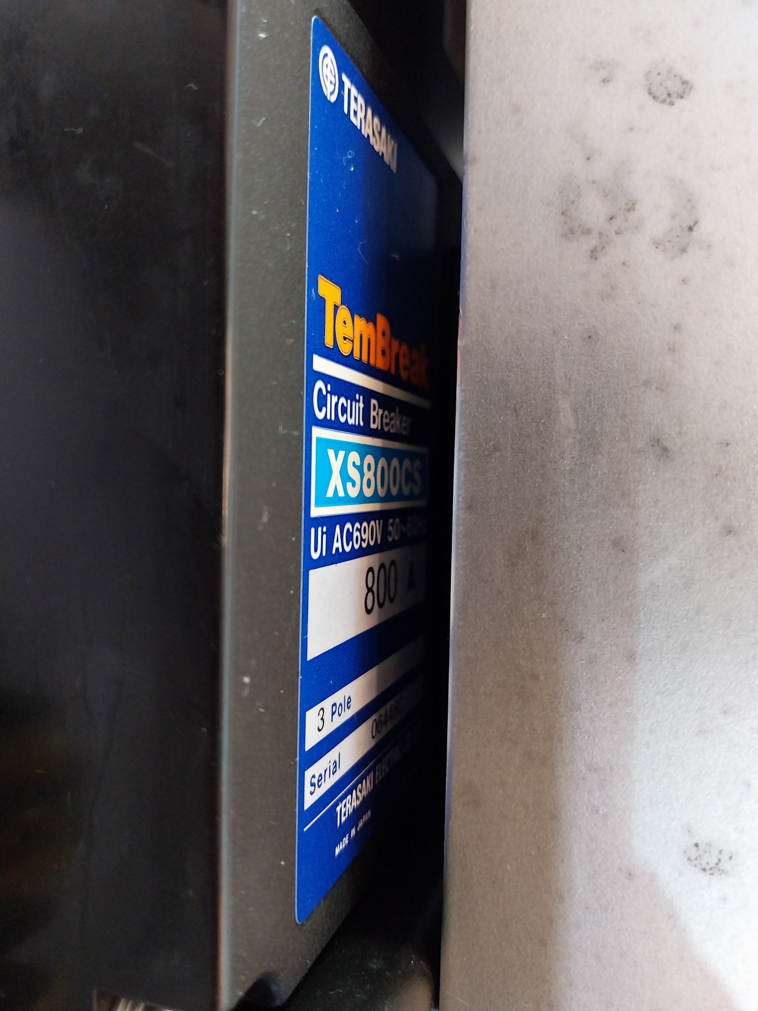 Terasaki Xs800cs 3 Pole Teambreak Circuit Breaker Ac 690v 800a 2h1035saa