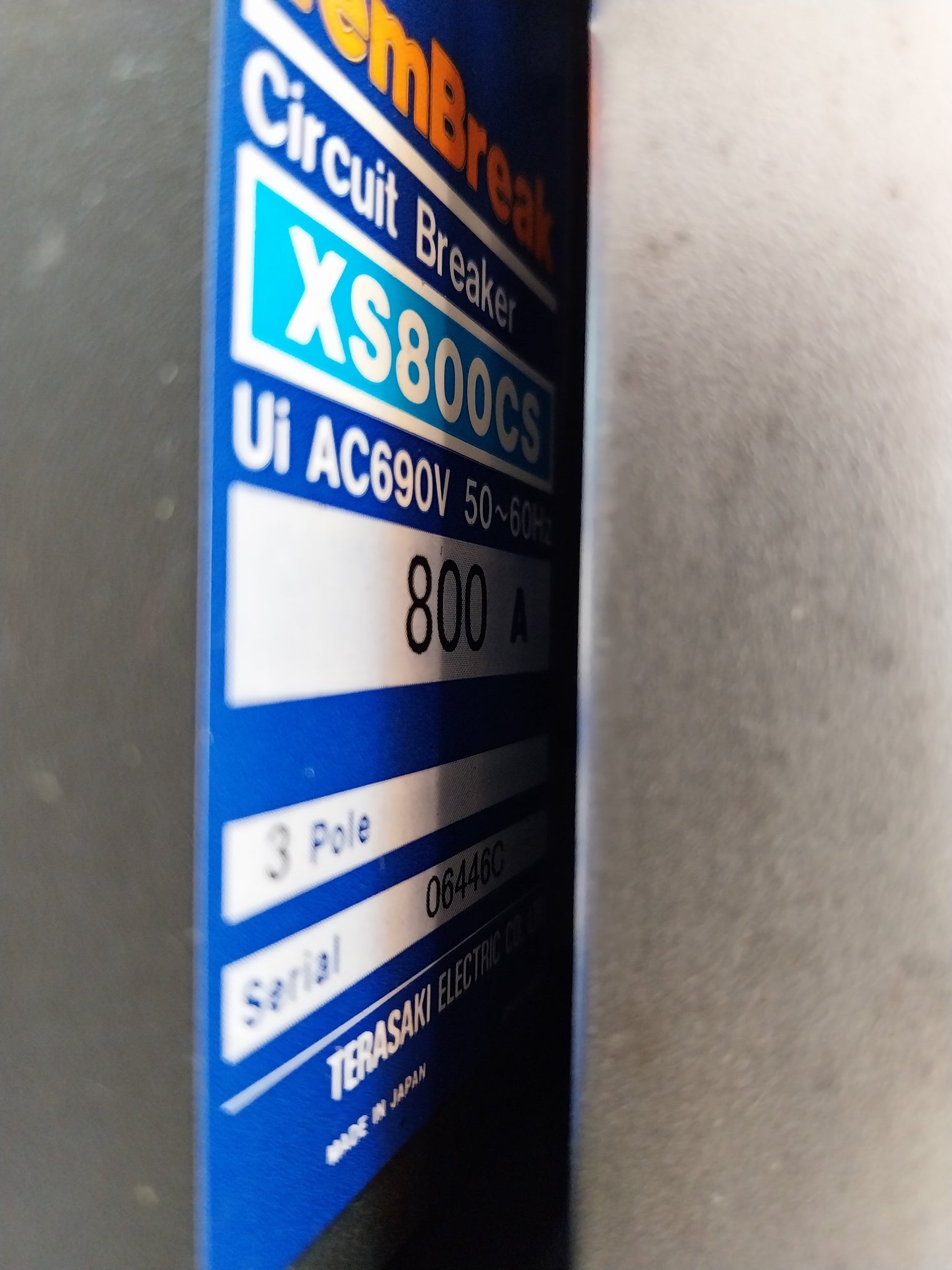 Terasaki Xs800cs 3 Pole Teambreak Circuit Breaker Ac 690v 800a 2h1035saa