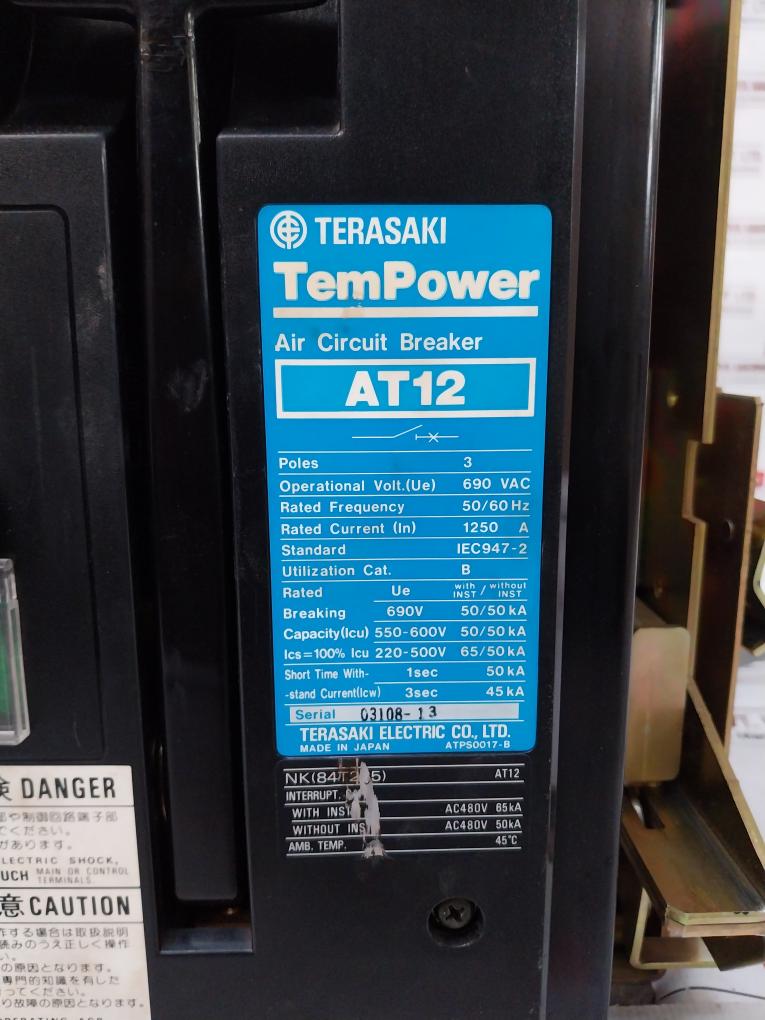 Terasaki At12 Tempower 3-pole Air Circuit Breaker 690 Vac 1250A 50/60 Hz