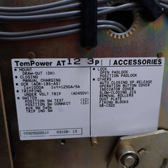 Terasaki At12 Tempower 3-pole Air Circuit Breaker 690 Vac 1250A 50/60 Hz