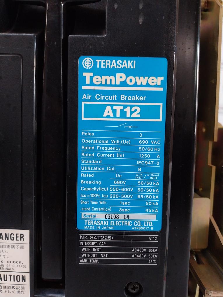 Terasaki At12 Tempower 3-pole Air Circuit Breaker 690 Vac 50/60 Hz 1250A