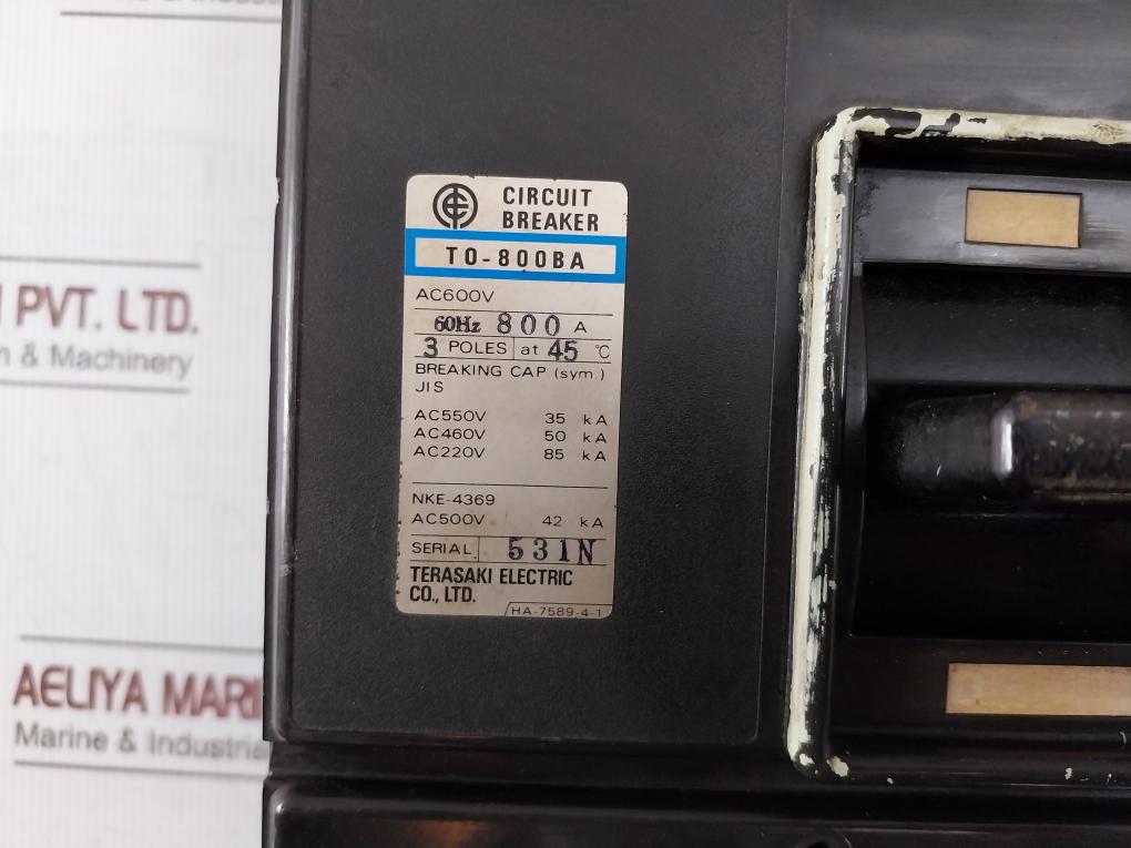 Terasaki T0-800Ba 3-pole Molded Case Circuit Breaker Ac600V 60Hz 800A