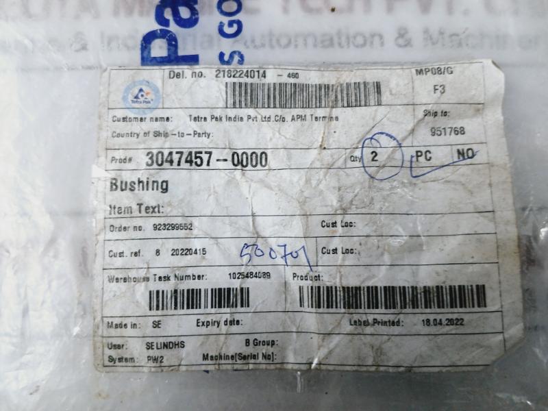 Tetra Pak 3047457 Bushing 3047457-0000 Mp08/G