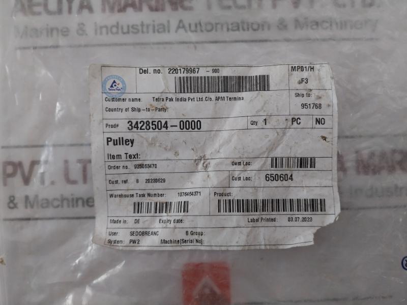 Tetra Pak 3428504 Ab Pitch Drive Pulley 925063470 29-301813/8