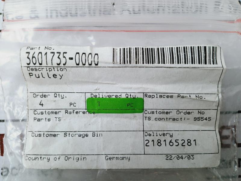 Tetra Pak 3601735 Aa Pulley 3601735-0000, 29-290707/9