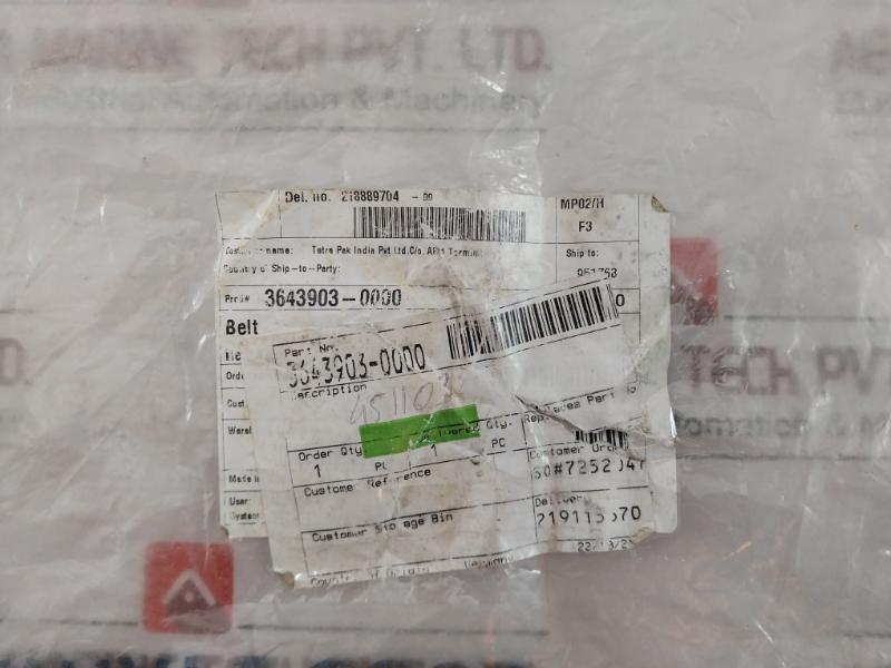 Tetra Pak 3643903 Aa Timing Belt 29-739406, 3643903-0000