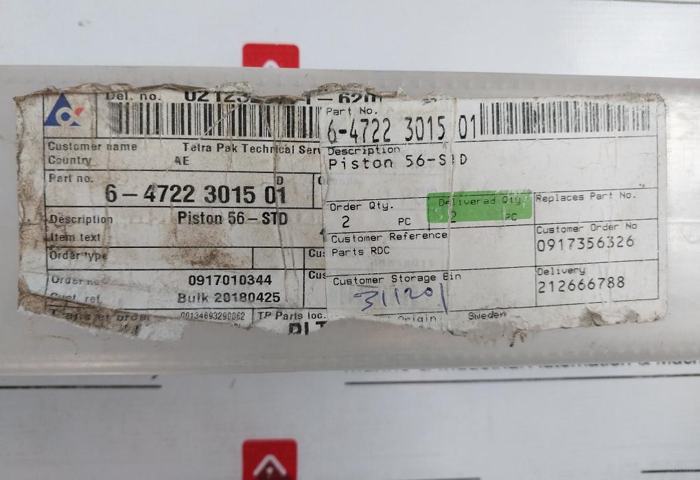 Tetra Pak 6-4722301501 Ae Piston 56-std Stainless Steel Assembly