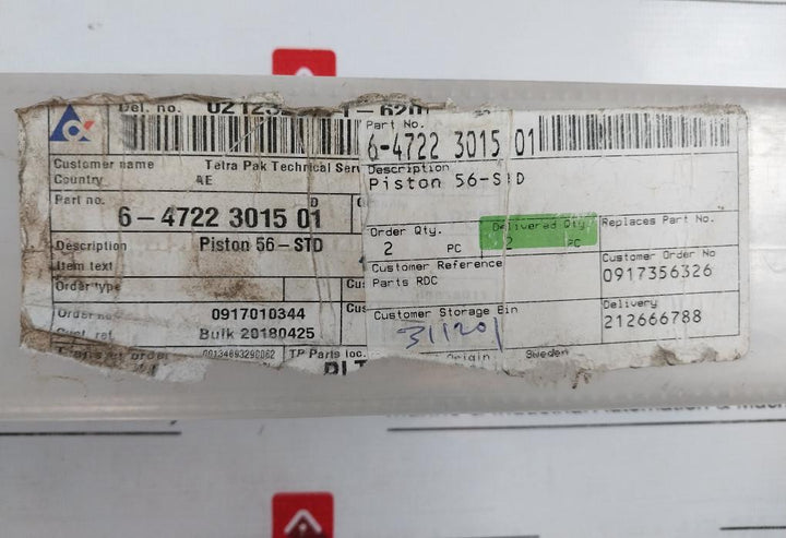 Tetra Pak 6-4722301501 Ae Piston 56-std Stainless Steel Assembly