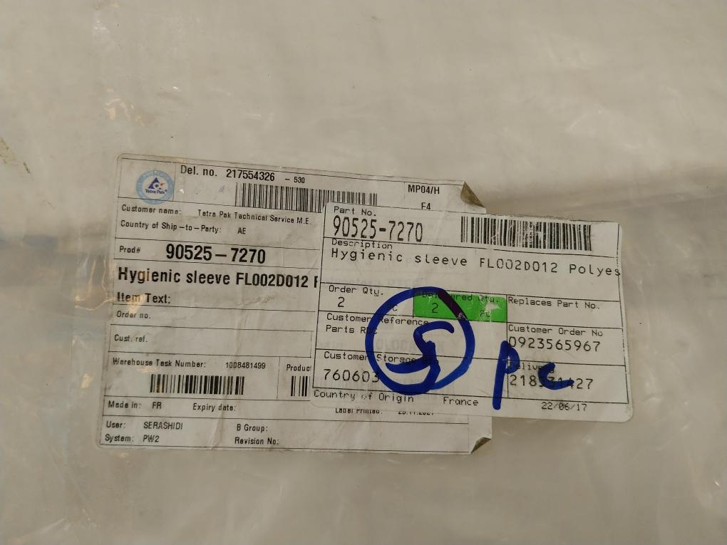 Tetra Pak 90525-7270 Hygienic Sleeve Fl002D012 Polyes