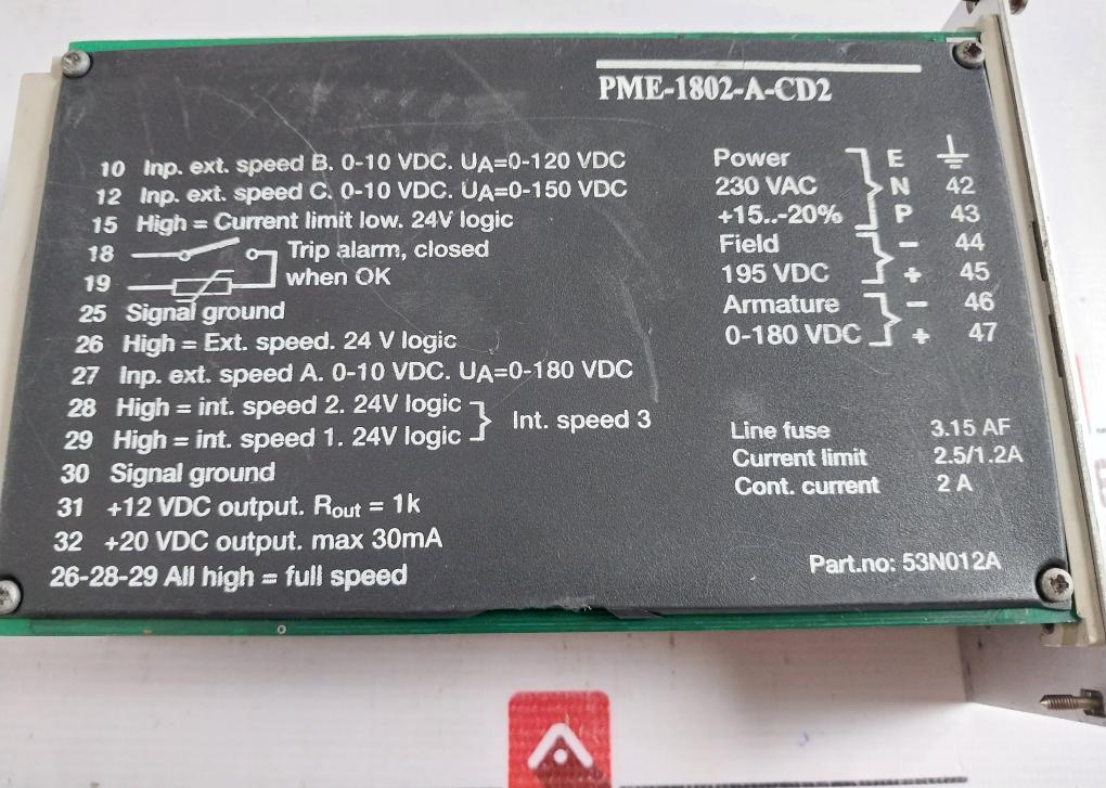 Tetra Pak Pme-1802-a-cd2 Motor Controller 53n012a, 230vac