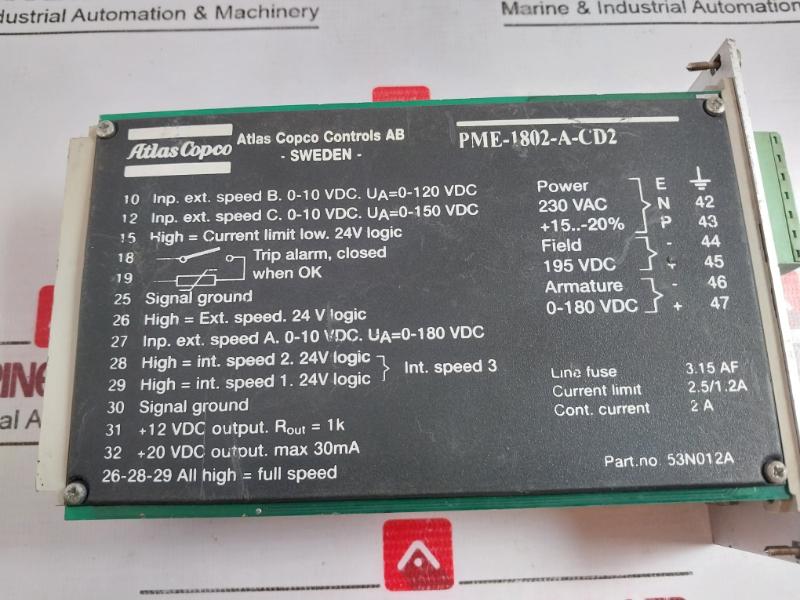 Tetra Pak Pme-1802-a-cd2 Motor Controller 90430-67 53N012A 230 Vac