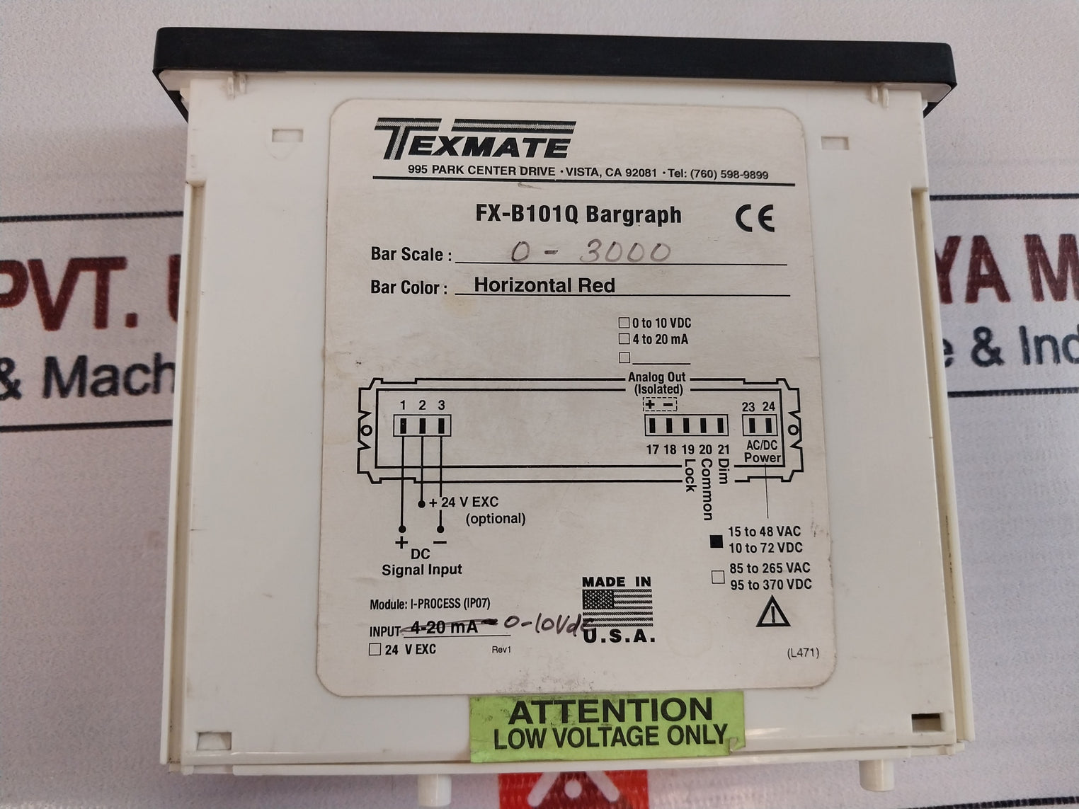 Texmate Fx-b101Q Rig Air Pressure Bargraph Meter 0-300 Rev.1