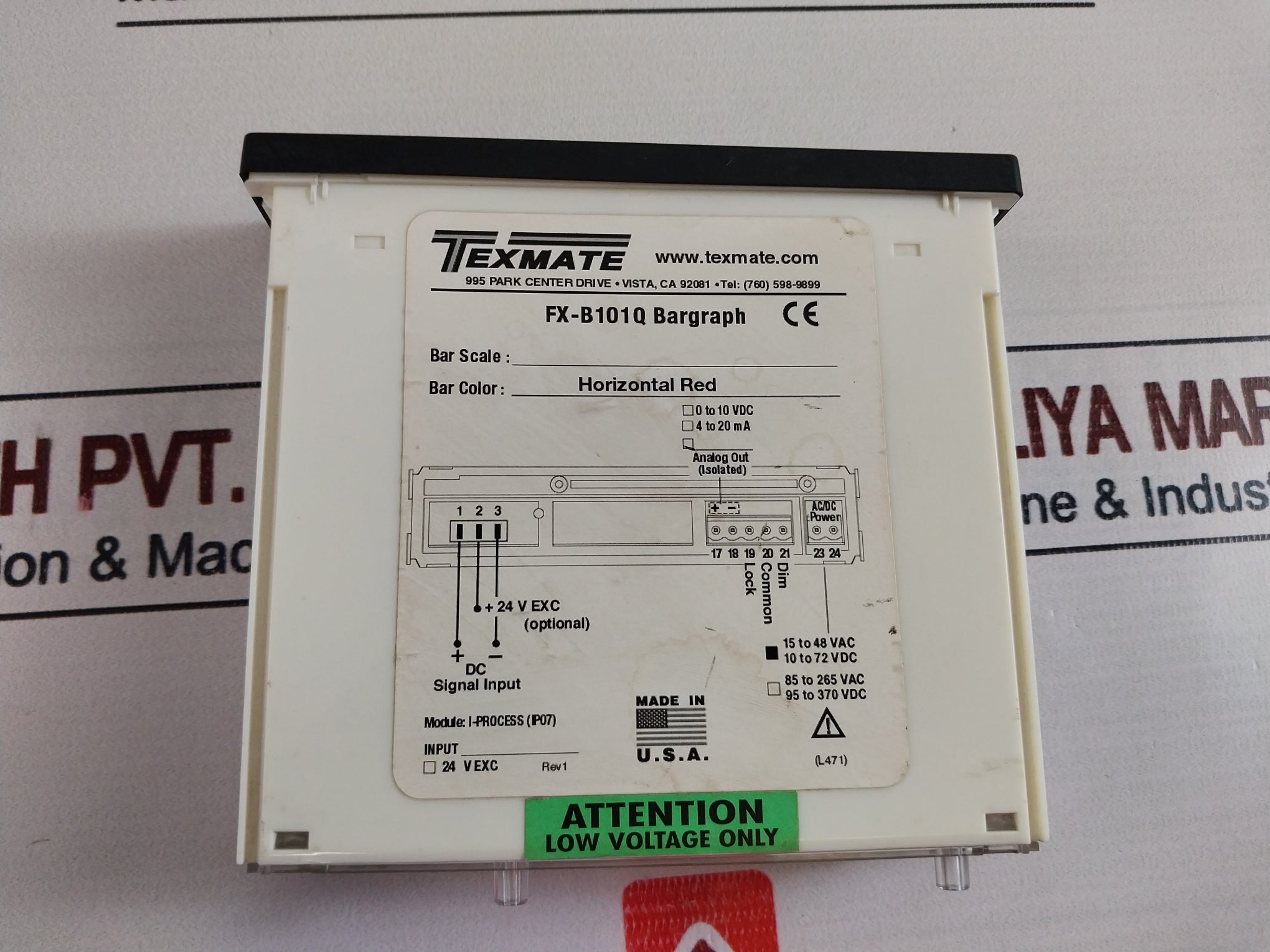 Texmate Fx-b101Q Bargraph Analog Output I-process (Ip07) 15-48 Vac