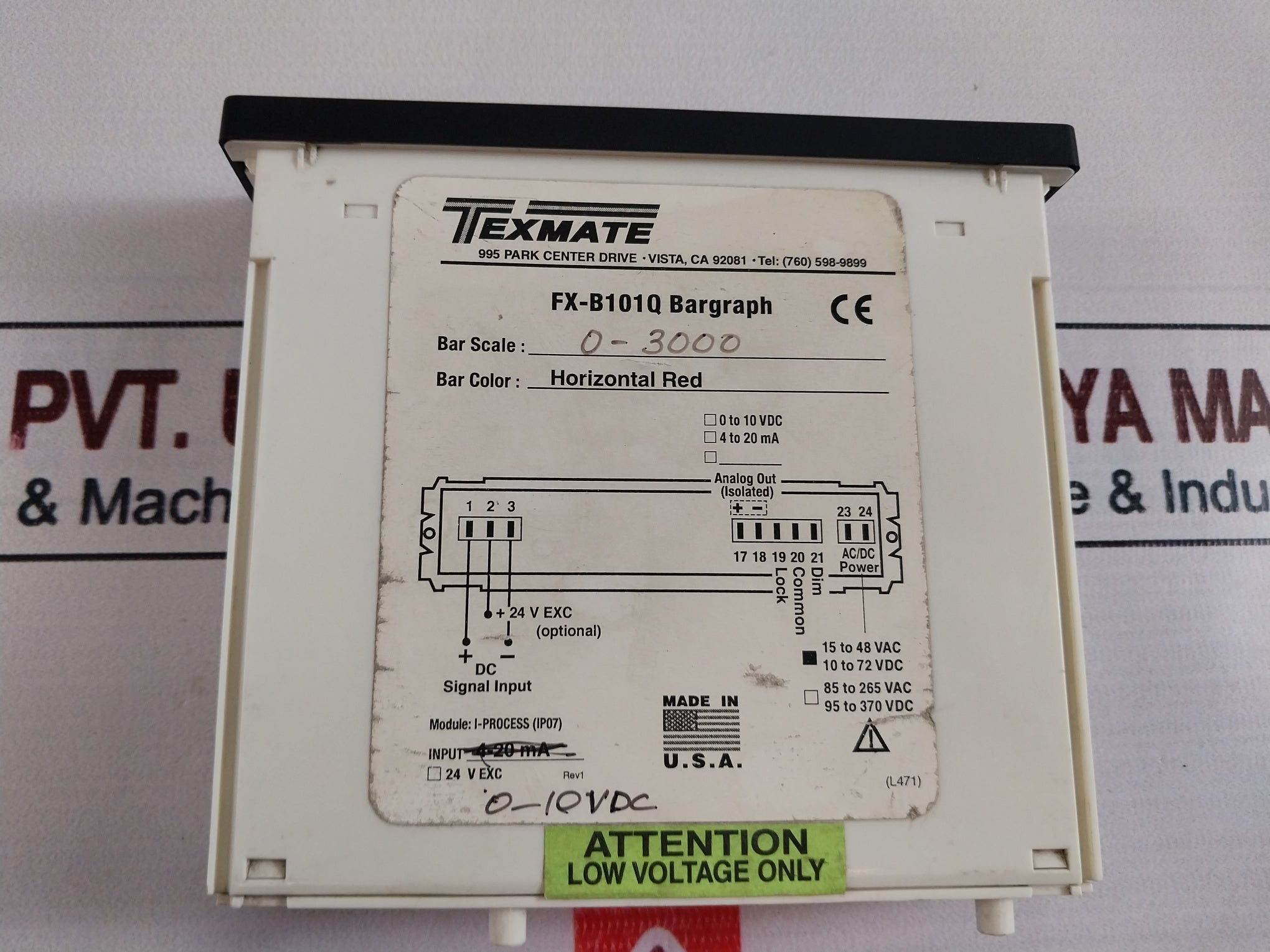 Texmate Fx-b101Q Bargraph Meter 0-3000 I-process (Ip07) Rev: 1 0-10Vdc 15-48 Vac
