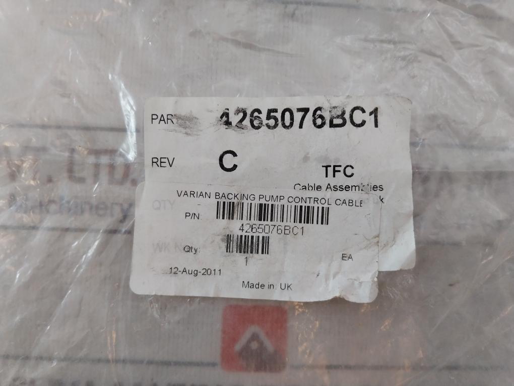 Tfc 4265076Bc1 Varian Backing Pump Control Cable Connector Rev: C