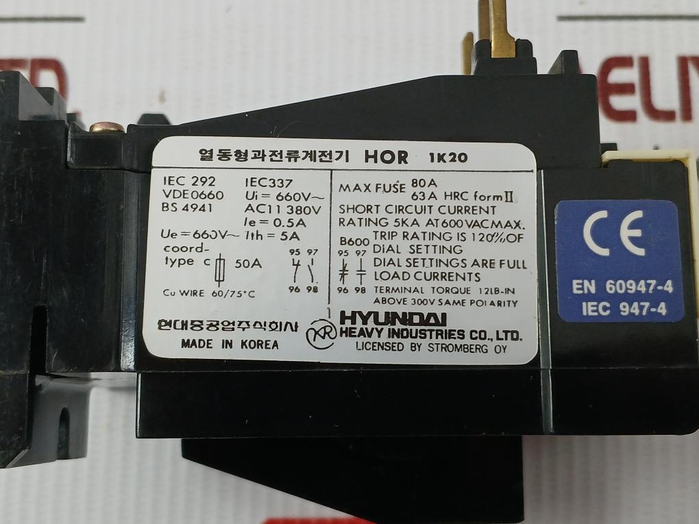 Thermal Overload Relay 600 Vac 0.5A Hyundai Hor 1K 20