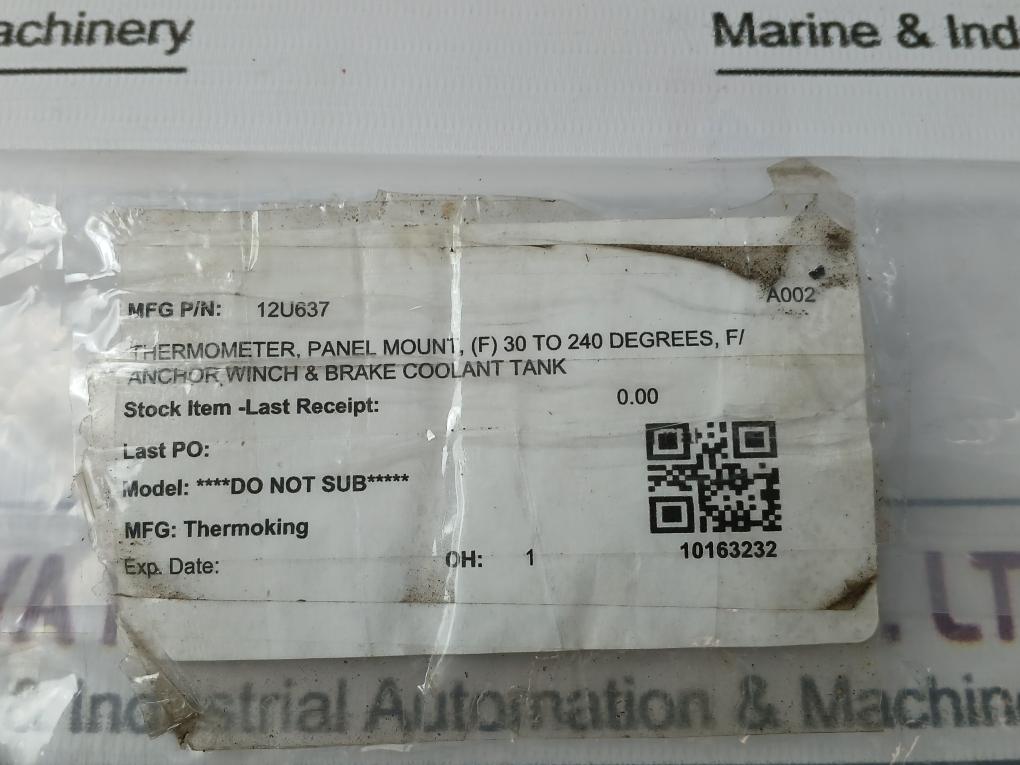 Thermoking 12U637 Analog Panel Mount Thermometer For 30 To 240 Degrees