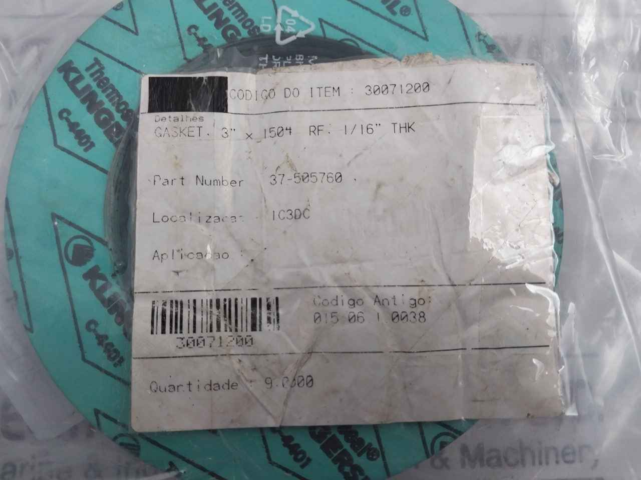 Thermoseal C-4401 Gasket 3” X 150# Rf; 1/16” Thk