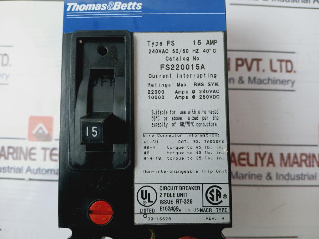 Thomas & Betts Fs220015A Circuit Breaker 2 Pole Unit Ta050Fs