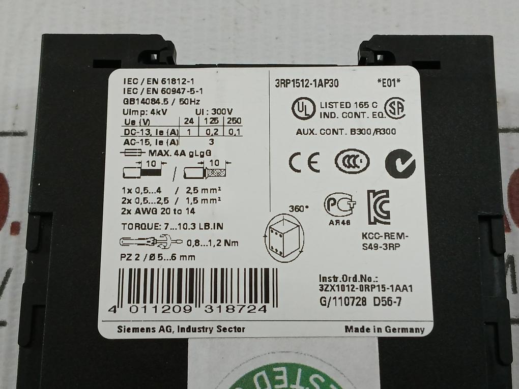Timing Relay 3Rp1512-1Ap30 Siemens 1,5-30 S