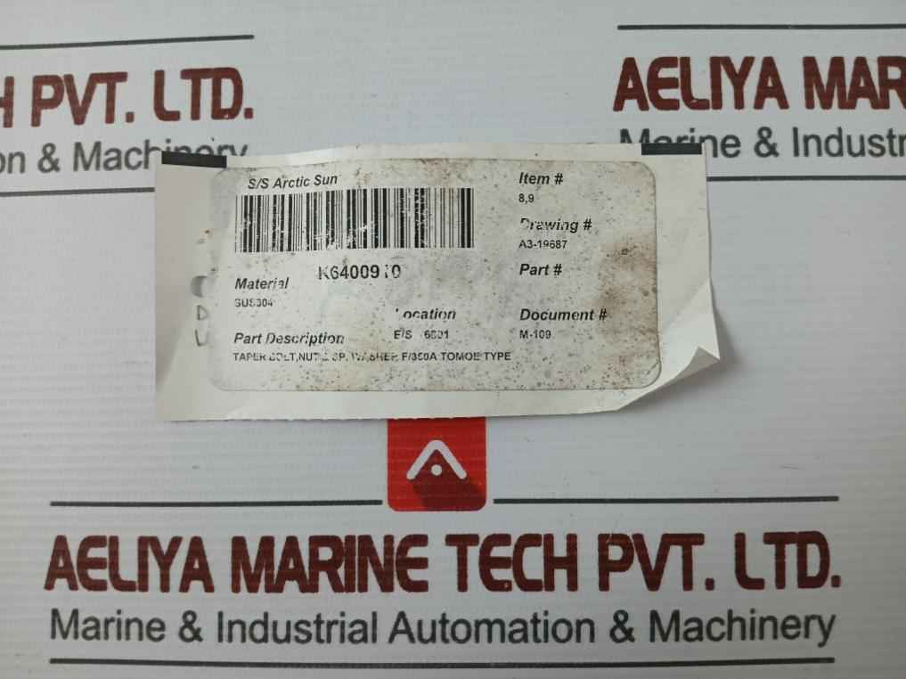 Tomoe K6400910 Taper Bolt With Nut Sus304