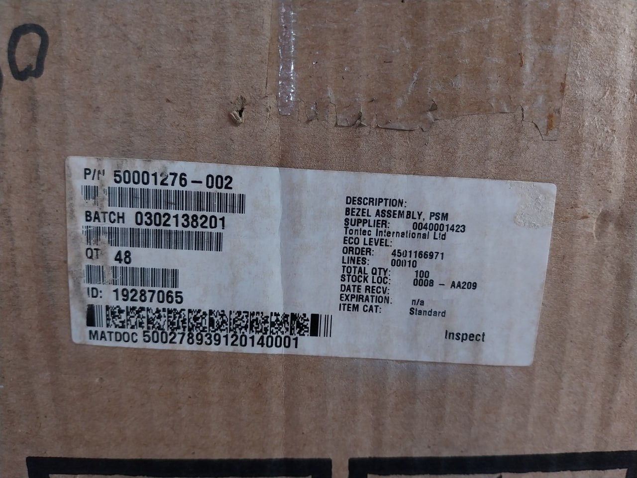 Tontec 50001276-002 Bezel Assembly Only Psm 120209102