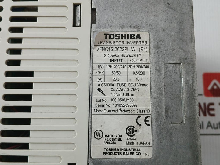 Toshiba 2.2Kw-4.1Kva-3Hp Vfd Transistor Inverter Vfnc1S-2022Pl-w