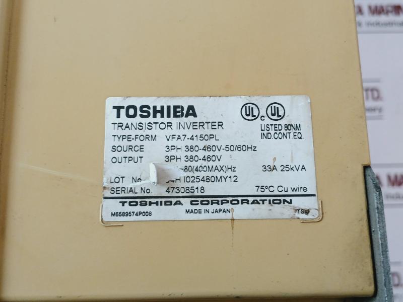 Toshiba Vfa7-4150Pl Transistor Inverter 3Ph 380-460V, 400V-15Kw 33A 25Kva