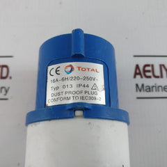Total 013 Dust Proof Plug 16A-6H/220-250V~Ip44 Iec309-2