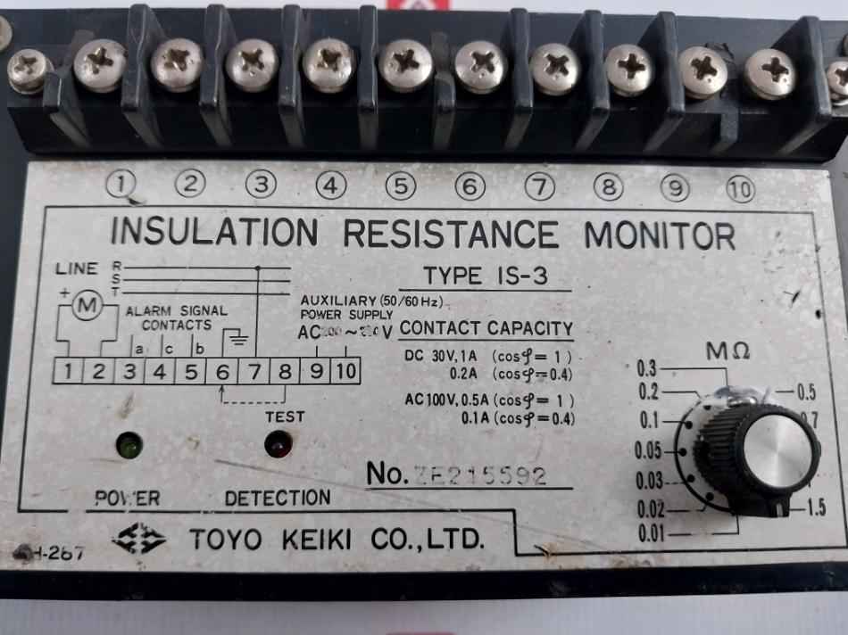 Toyo Keiki Is-3 Insulation Resistance Monitor Ac200-230V Ze215592 0.01-1.5M Ω