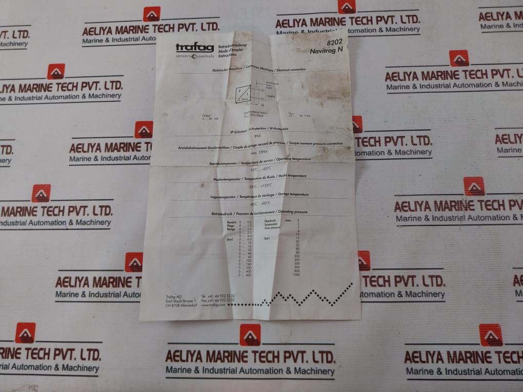 Trafag 8202.76.2210 Pressure Transmitter 12-34Vdc Ip65
