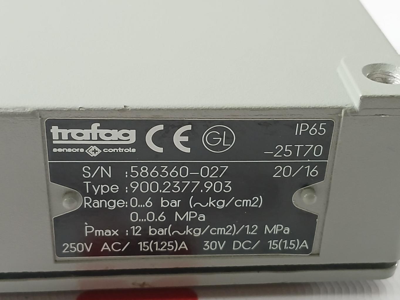 Trafag 900.2377.903 Electromechanical Pressure Switch 0..6 Bar (Kg/Cm2)